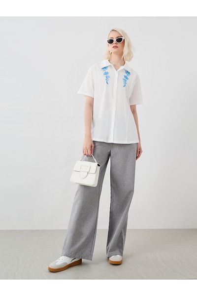 Styli Embroidered Spread Collar Oversized Shirt