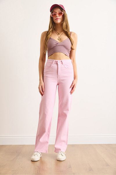 Olalook Γυναικεία ροζ τσέπη με φούντα Comfort Lycra Palazzo Jean JEA-19000117