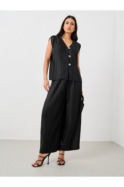 Styli Pleated Elasticated Waistband Wide Leg Pants