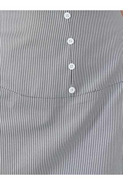 Styli Striped Lace Hem Buttoned Maxi Skirt