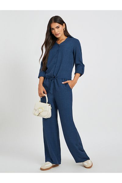 Styli Solid Elasticated Waistband Wide Leg Pants