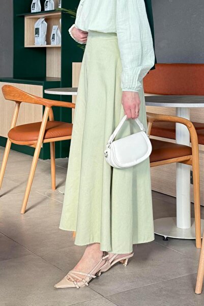 lamelif Belt Detailed Flared Skirt Mint Green