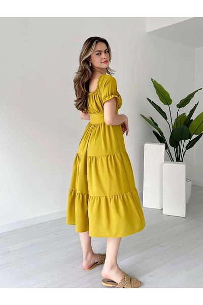Dks Life Madonna Collar Front Gathered Flounce Layered Ayrobin Dress