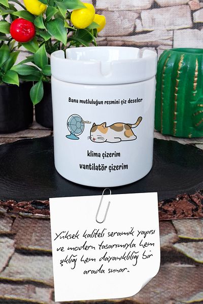qoeuyl boutique Picture of Happiness-Cat Fun Funny Gift Printed Ceramic Lid Odorless Ashtray