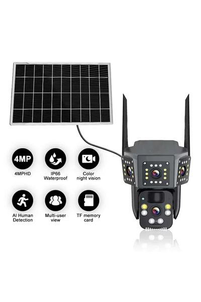 COBI SMART® Surveillance camera, 4G Smart Solar V380 Pro zy-a6-3-wifi, Full HD, 3 Lenses, 355° Pan, 95° Tilt