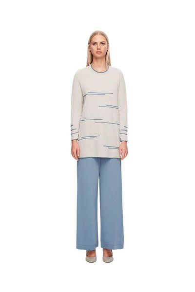 MISS DALIDA Gray Front Knitted Technical Knitwear Tunic