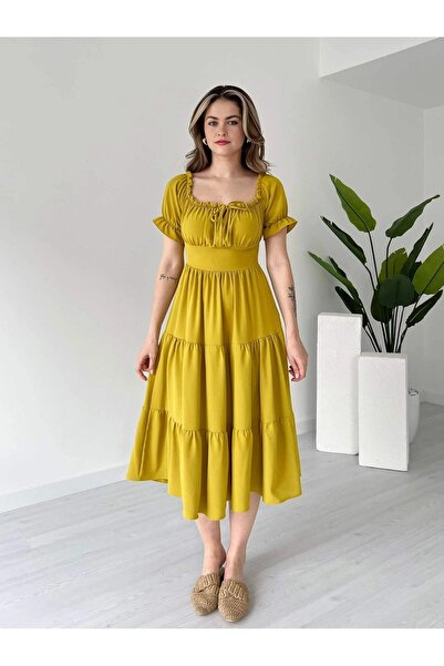 Dks Life Madonna Collar Front Gathered Flounce Layered Ayrobin Dress