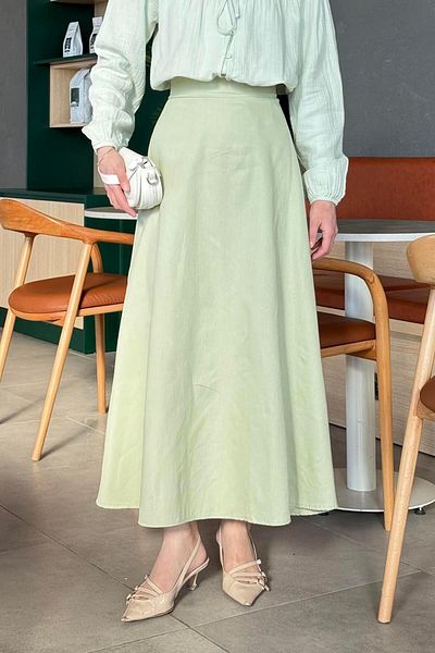 lamelif Belt Detailed Flared Skirt Mint Green