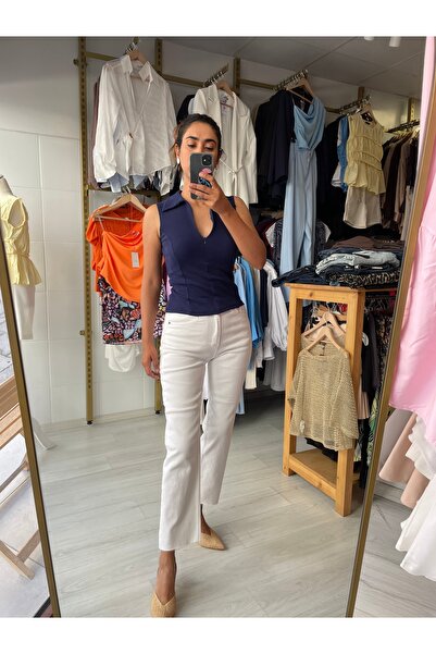 Butik Gömlek yaka önü fermuarlı bluz