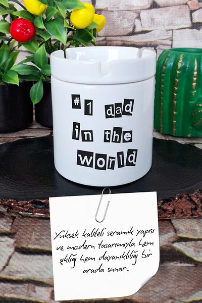 qoeuyl boutique Number 1 Dad in the World Father's Day Gift Printed Ceramic Lid Odorless Ashtray