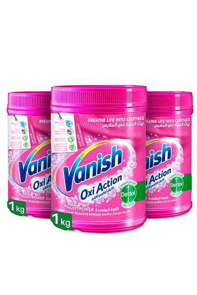 Vanish Laundry Stain Remover Oxi Action Powder for Colours & Whites, 1kg x3