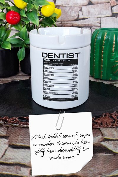 qoeuyl boutique Dentist Nutrition Facts Dentist Dental Doctor Gift Printed Ceramic Lid Odorless Ashtray