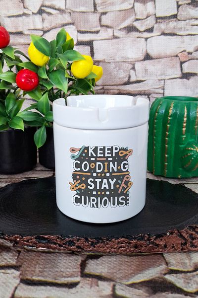 qoeuyl boutique Keep Coding Software Engineer Funny Gift Printed Ceramic Lid Odorless Ashtray
