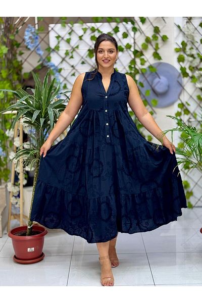 Punta Otantik Nc20366 Italian Embroidered Strap Coton Dress Black