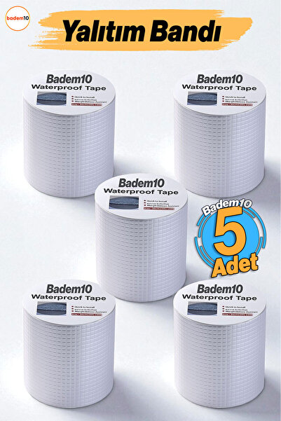 Badem10 5 Adet Çatı Izolasyon 9.6 Cm X 2 Mt Su Sızdırmazlık Geçirmezlik Yalıtım Çamur Tamir Boru Bant Bandı