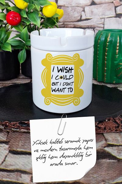 qoeuyl boutique I Wish I Could but I Dont Know Phoebe Friends Printed Ceramic Lid Odorless Ashtray