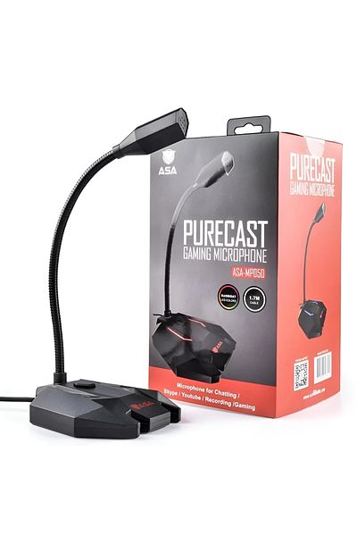 ASA PURECAST Gaming Microphone – USB Condenser Mic with Adjustable Stand & RGB Lighting