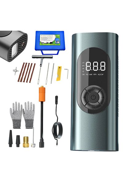 BIRAI Compresor de aer portabil pentru mașină BIRAI, pompă de aer digitală 150 PSI, baterie reîncărcabilă 6000 mAh, bec LED