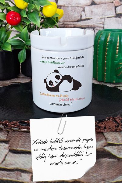 qoeuyl boutique I Keep Going -Panda Gift Fun Printed Ceramic Lid Odorless Ashtray
