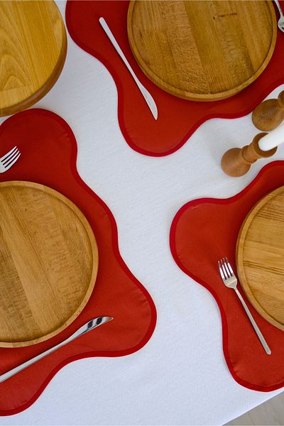Yakacihome Set of 4 Red Flow Duck Linen Washable Stain Resistant Ribbed Supla American Service 40X50 cm