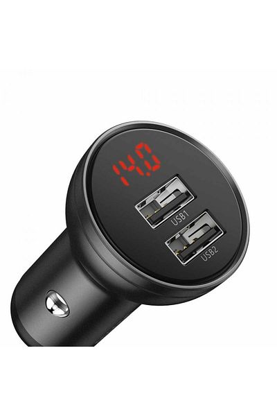 Baseus Încărcător auto, afișaj tensiune, 2x USB 4.8 A, 24W, - Negru