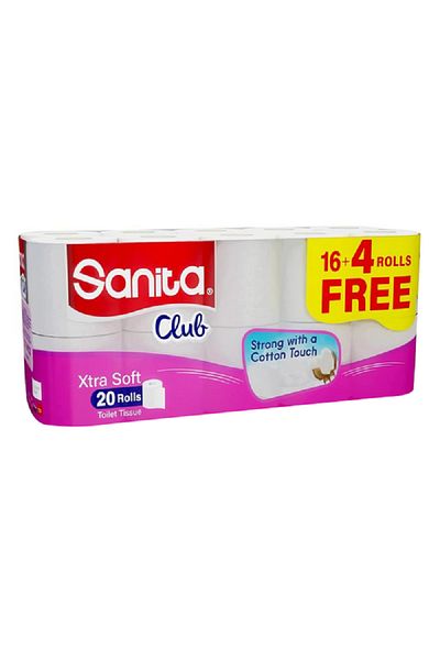 Sanita 2-Ply Club Xtra Soft High Absorption Toilet Tissue Roll White