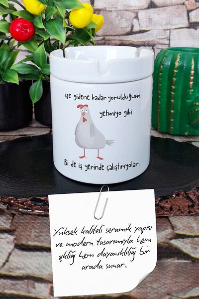 qoeuyl boutique Bi De They Run Business at Work-Chicken Gift Funny Printed Ceramic Lid Odorless Ashtray