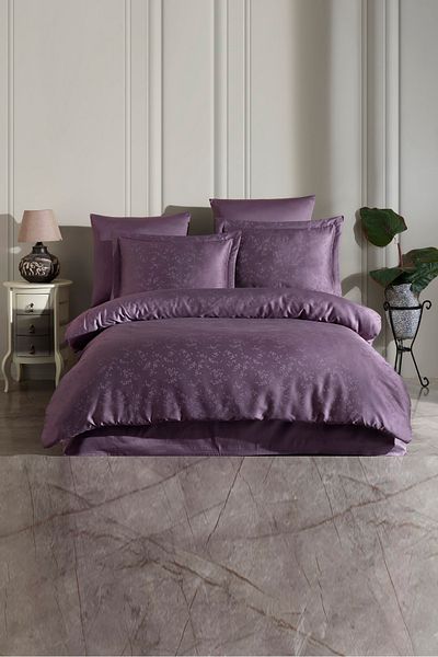 VAROL Liyosel Jacquard Duvet Cover Set Single - Eva Plum