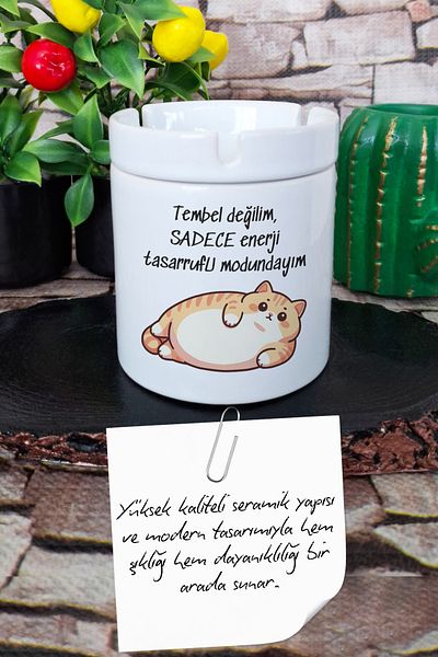 qoeuyl boutique Δεν είμαι τεμπέλης, είμαι σε λειτουργία εξοικονόμησης, αστείο δώρο γάτας, τυπωμένο κεραμικό καπάκι, άοσμο τασάκι