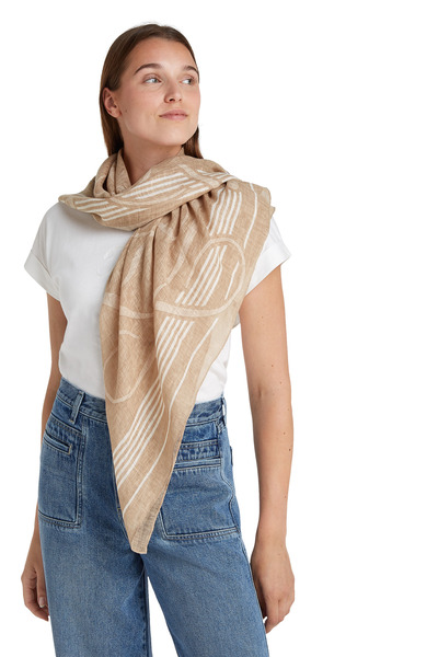 Tommy Hilfiger Th Summer Linen Square Kadın Bej Şal