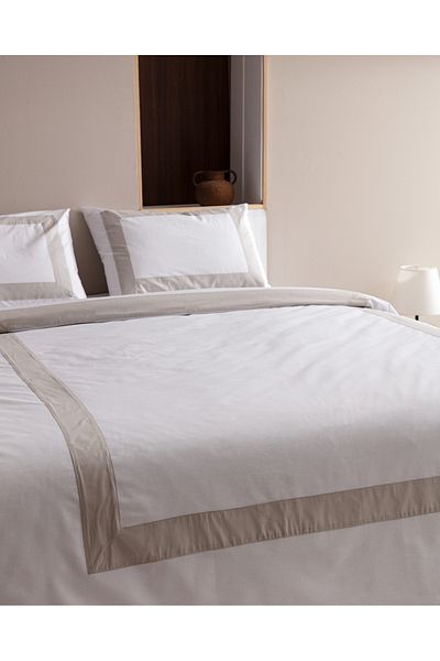 Madame Coco Valette King Size 100% Cotton Duvet Cover Set - White/Stone