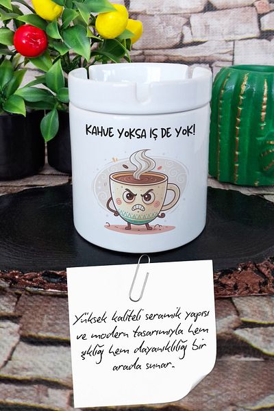 qoeuyl boutique No Job if No Coffee Fun Funny Gift Printed Ceramic Lid Odorless Ashtray