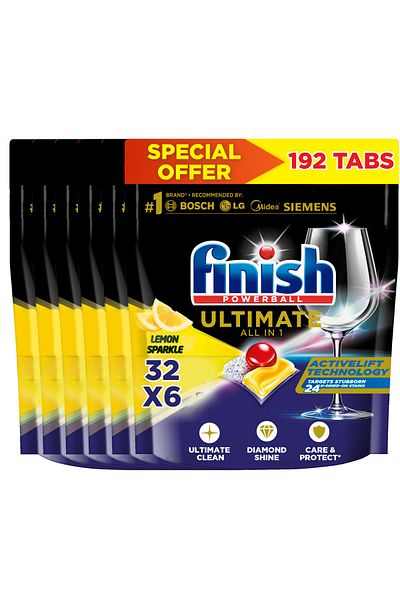 Finish Powerball Ultimate Dishwasher Detergent Tablets for Ultimate Clean & Shine 32 Tabs x6
