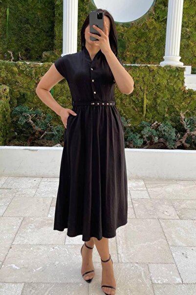 Madmext Siyah Kısa Kollu Midi Boy Kadın Elbise Mg2497