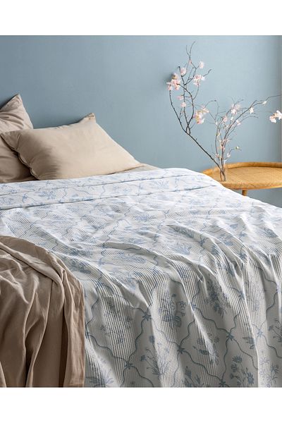 Madame Coco Rotule Double 100% Cotton Karde Printed Pique - Blue