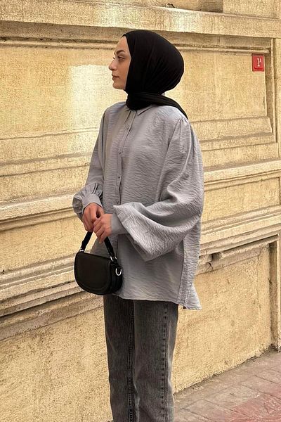 lamelif Balloon Sleeve Shirt Gray