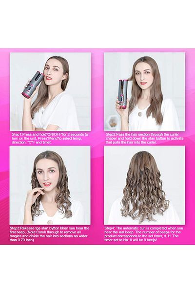 COOYA Cordless Auto Hair Curler, with LCD Display,Adjustable Temperature & Timer, for Hair Styling Medium