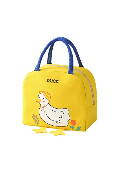 Yelajoy Cute Cartoon Bento Bag, Small Yellow Duck Large Capacity Lunch Bag, Double Layer Reusable Lunch Box