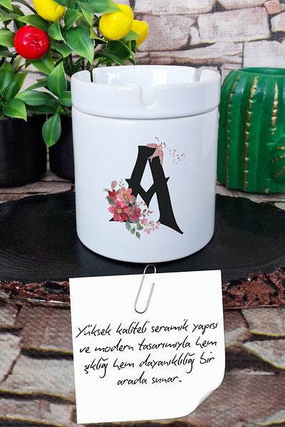 qoeuyl boutique Letter A Gift Τυπωμένο κεραμικό τασάκι χωρίς άρωμα με καπάκι