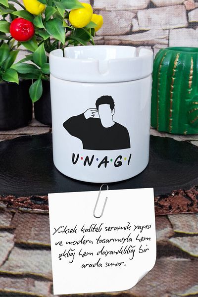 qoeuyl boutique Unagi Ross Friends Printed Ceramic Lid Odorless Ashtray