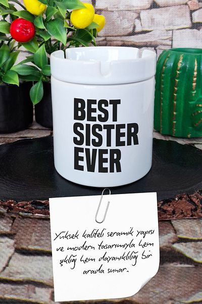 qoeuyl boutique Best Sister Ever Big Sister Sister Printed Ceramic Lid Odorless Ashtray