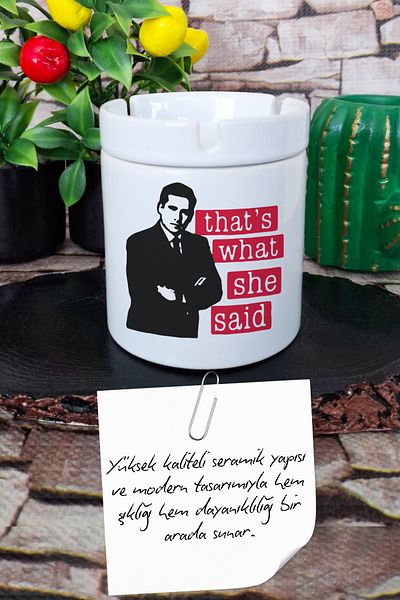qoeuyl boutique That's What She Said No:4 Red Michael Scott the Office Printed Ceramic Lid Odorless Ashtray