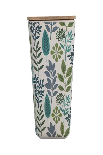 Felli Leaf and Floral Printed Bamboo Fiber Canister with Lid