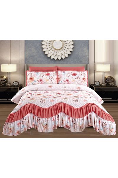 CHIRASO CHIRASO Bedspread Set, Finet Microfiber, Ruffles, 3 Pieces, 220x270cm, 2 Pillowcases 50x70+5cm