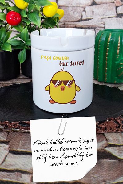 qoeuyl boutique Pasha Gönlüm Wanted Printed Ceramic Lid Odorless Ashtray