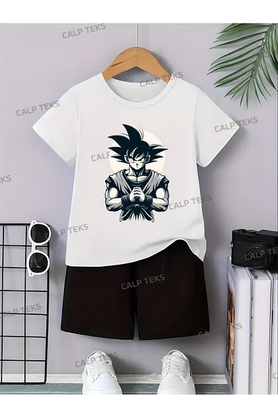 CALP TEKS Karekter Samuray Printed Shorts/T-Shi̇rt Bottom-Top Summer Set