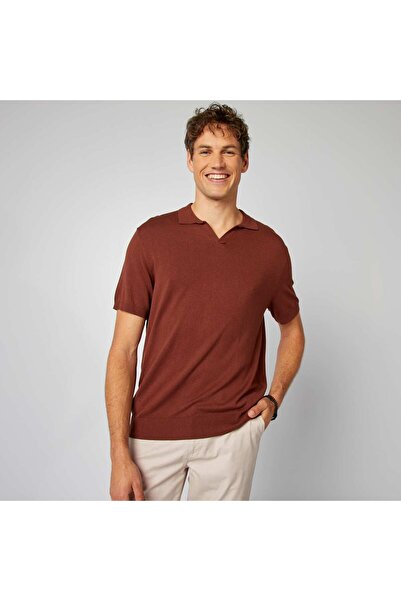 KIABI Open collar knit polo shirt RED