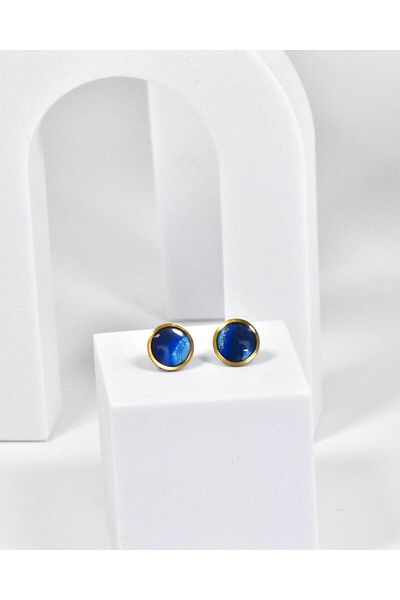 NARRU Handmade NARRU earrings, round, 1.2 mm, Navy blue, blue, blue and gold, Koralia
