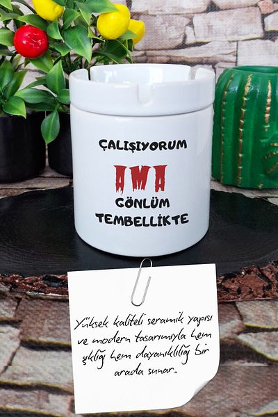 qoeuyl boutique I'M Working but My Heart Is Lazy Funny Gift Fun Printed Ceramic Lid Odorless Ashtray