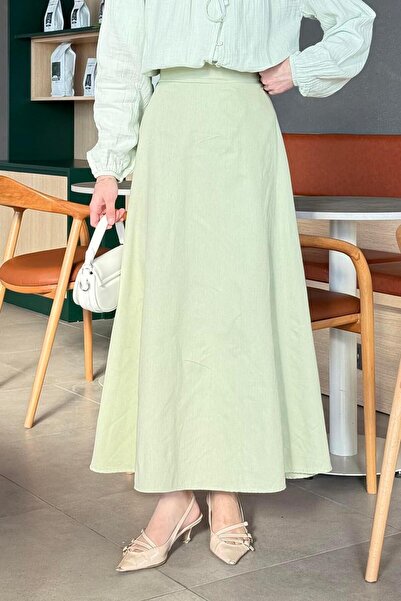 lamelif Belt Detailed Flared Skirt Mint Green